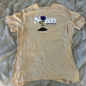 Nike Tan Tee Short Sleeve, With Flower Graphic